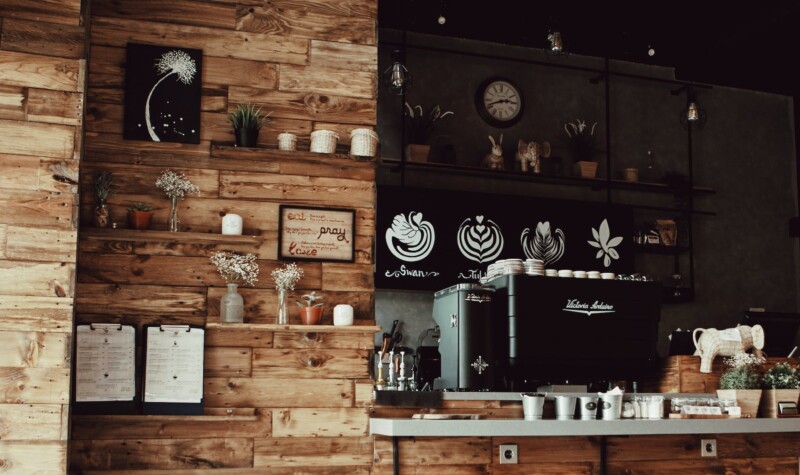 assorted decors with brown rack inside store